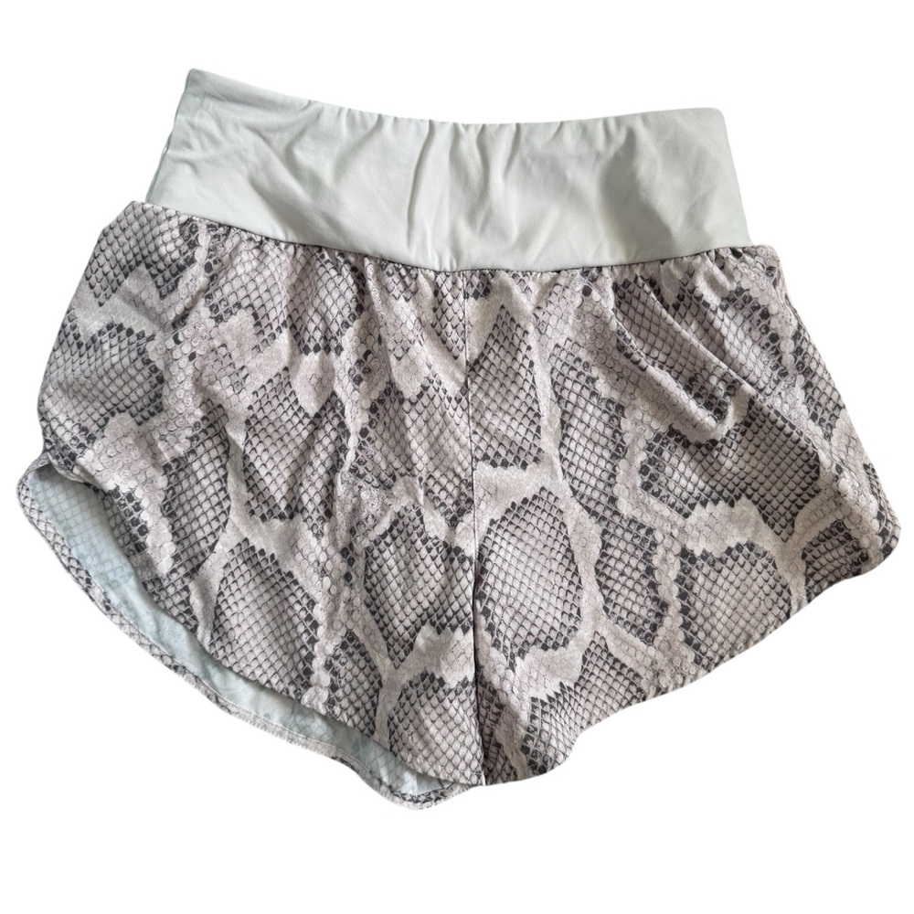 Varley Snake Print Athletic Shorts in White and Light Gray